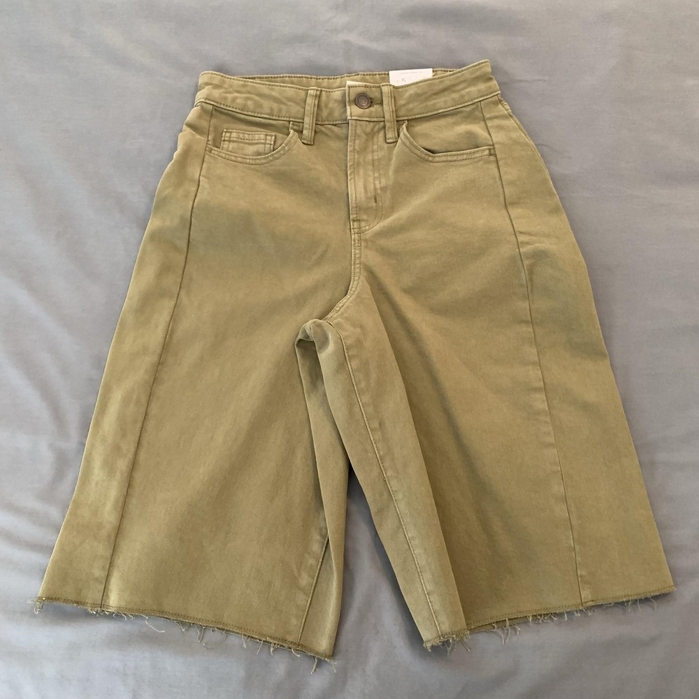 Shorts Womens 0 Green Barrel Bermuda High Rise Denim Raw Hem Casual Hiking